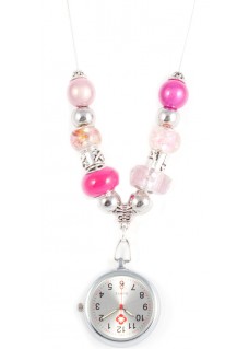 Reloj Collar con Perlas Rosas